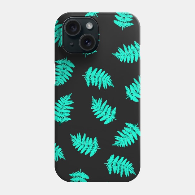 Turquoise Fern on Black Phone Case by OneThreeSix