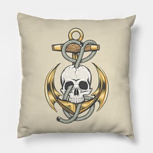 Colorful Tattoo of Skull and Anchor with ropes Pillow