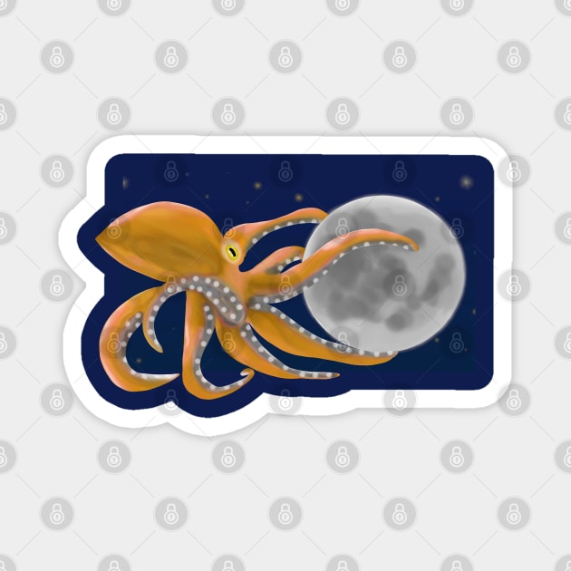 Octopus and moon Magnet by Antiope