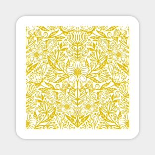 Damask Flowers on Yellow Magnet