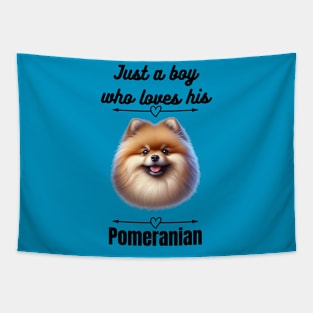 Just a boy who loves his Pomeranian, black text Tapestry