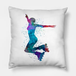 Woman in roller skates in watercolor Pillow