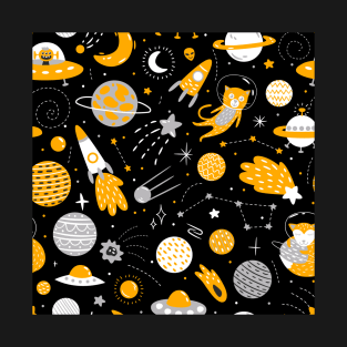 space cats moon stars universe T-Shirt
