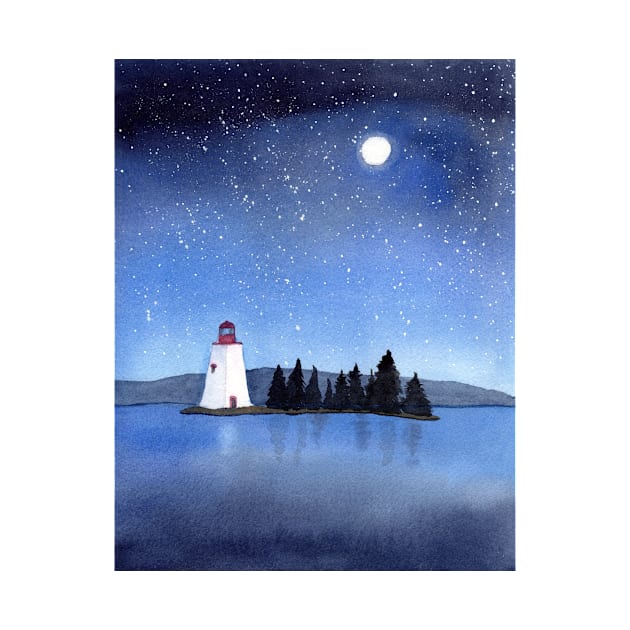 Lighthouse under a Star Sky by Sandraartist