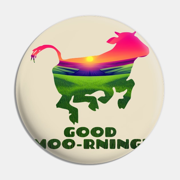 Good Moo-rning! Pop Art Sunrise Leaping Calf Pin by Chance Two Designs