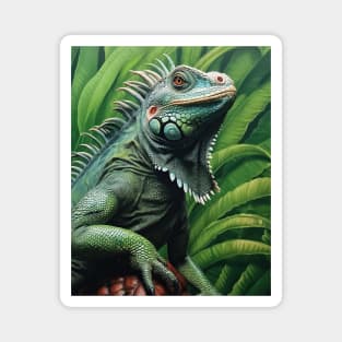 Oil paint Hyperrealism: Amazing Zoo Green Iguana Magnet