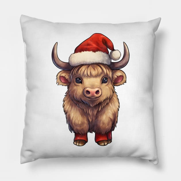 Bison in Santa Hat Pillow by Chromatic Fusion Studio