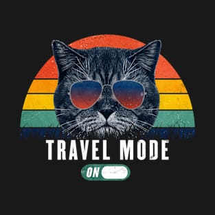 Travel mode on Retro Funny cat 80s Chill mode Gift for Cat Lover T-Shirt