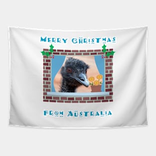 Merry Christmas from Australia with Emu in Window Tapestry