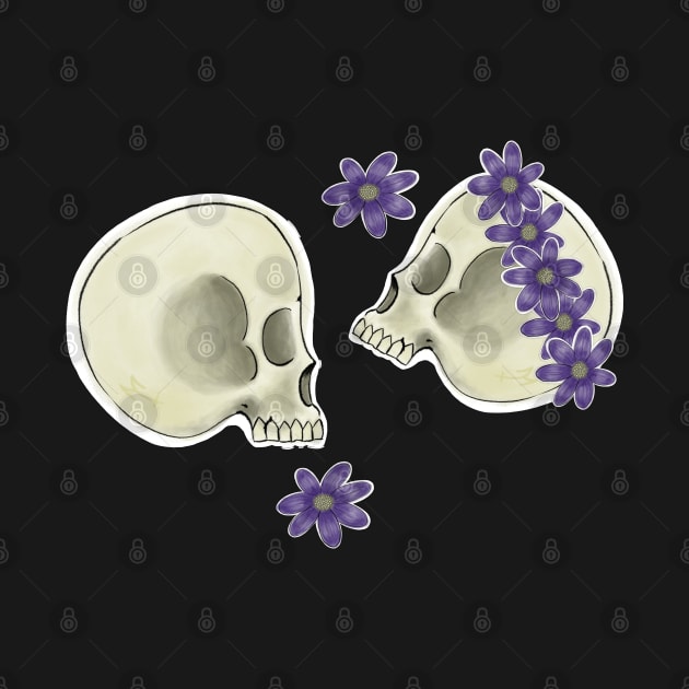 Skulls and Purple Flowers by Metal Tea