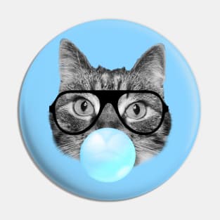 Funny cat blowing a blue bubble gum Pin