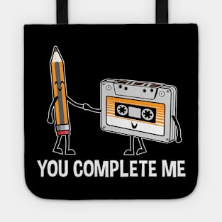 You Complete Me Cassette Tape and Pencil Funny Graphic Tote