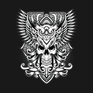 Dark Guardian: The Mysterious Combination of Skull and Owl T-Shirt