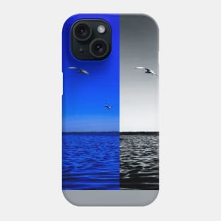 Seagull black and white and blue composition Phone Case