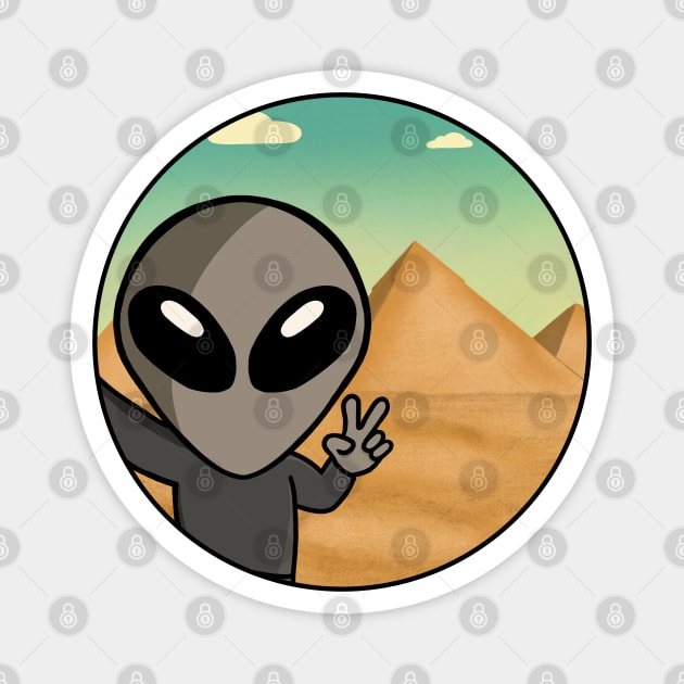 Gray Space Alien Pyramid Selfie - Version 2 Magnet by SpaceAlienTees