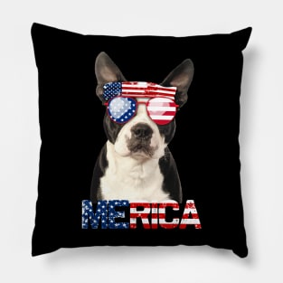 Merica Boston Terriers Dog American Flag 4Th Of July Pillow