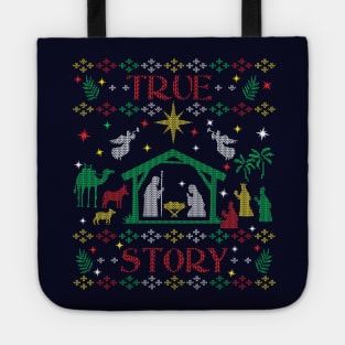 Jesus True Story Christian Manger Nativity Ugly Christmas Sweater Party Tote