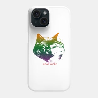 The gray wolf head is Violet, Green, Orange Phone Case