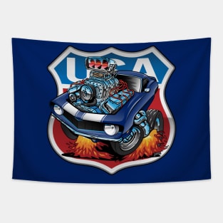 USA Classic Muscle Car Pride Cartoon Tapestry