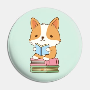 Cute Corgi Loves To Read Books Pin