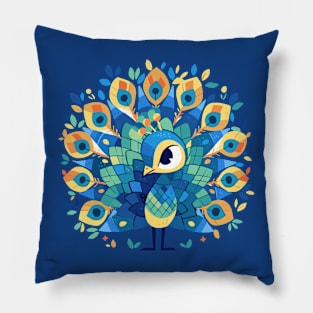 Geometrical Colorful Peacock, Adorable Kawaii Simple Mosaic Bird Pillow