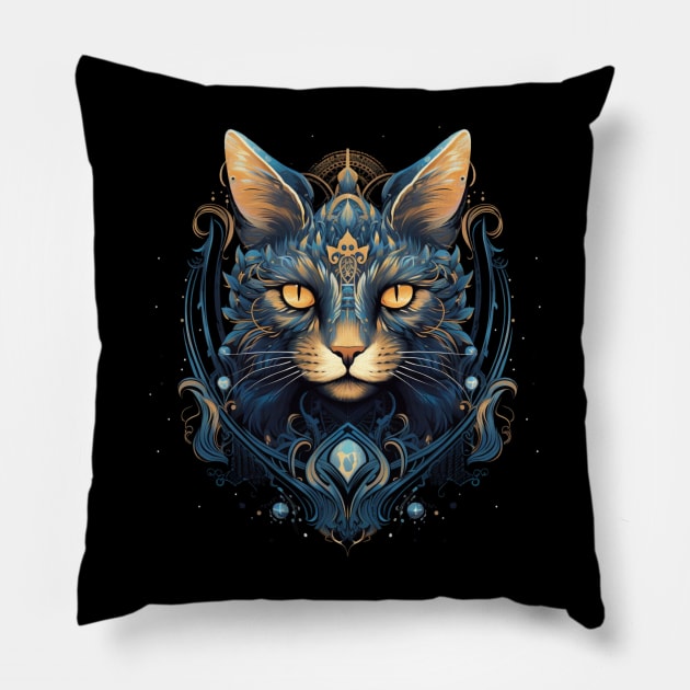 Magical Gothic Warrior Cat Gifts For Cats Lover Gifts for Warriors Pillow by Positive Designer