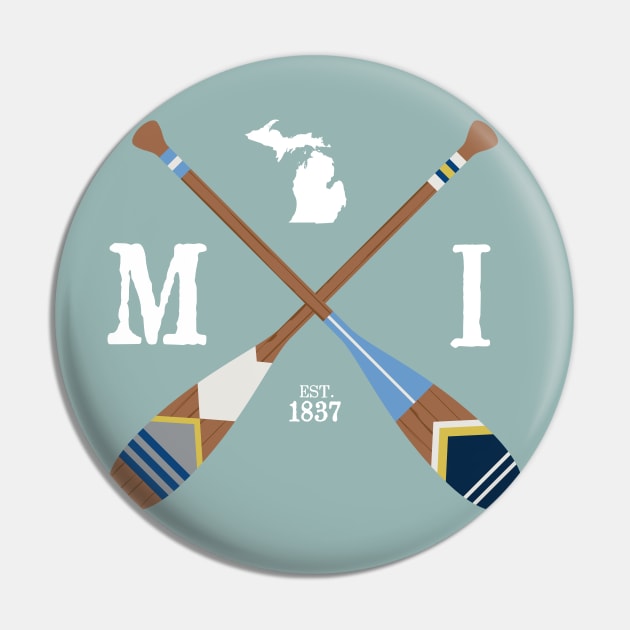 Paddle MI, Michigan Lake Life Painted Oars Pin by GreatLakesLocals