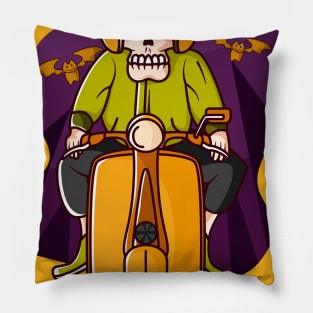 Skull on motorbike with scooter Pillow