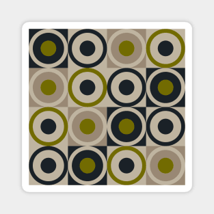 Retro Square and Circle Tile Olive Black and Cream Magnet