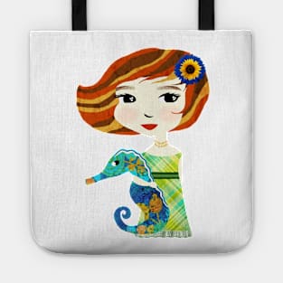 Girl with Blue Seahorse / Fiona & Fosse Tote