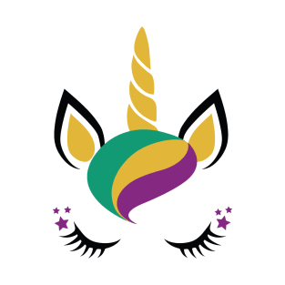 Mardi Gras Unicorn Green, Gold and Purple T-Shirt