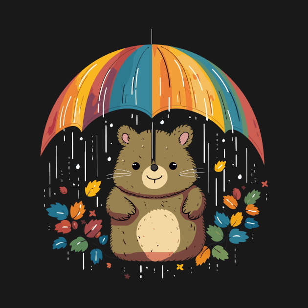 Wombat Rainy Day With Umbrella by JH Mart