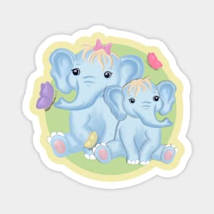 Mom and baby elephant with butterflies Magnet