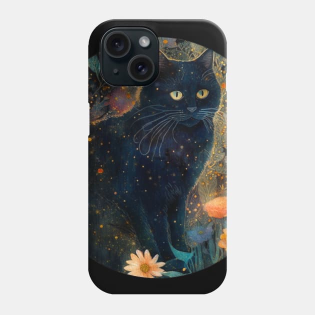 Watercolor Floral Black Cats Phone Case by Dream and Design