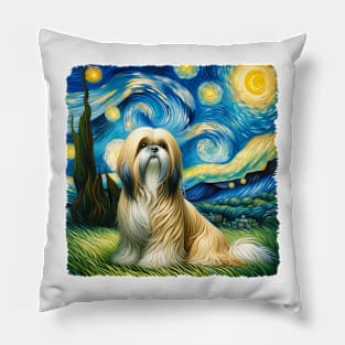 Starry Lhasa Apso Dog Portrait - Pet Portrait Pillow