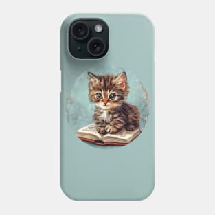 Cute cat reading book children illustration Phone Case
