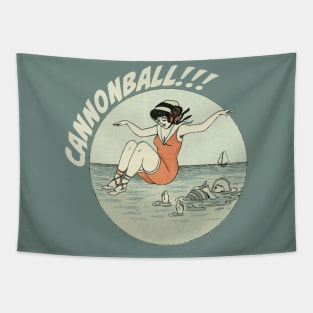 Vintage swimming image of woman doing a cannonball Tapestry