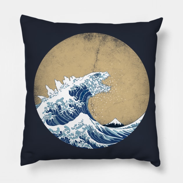 Hokusai Kaiju - Vintage version Pillow by Mdk7