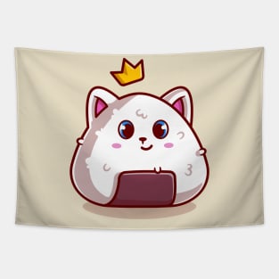 Cute Cat Onigiri With Crown Cartoon Tapestry