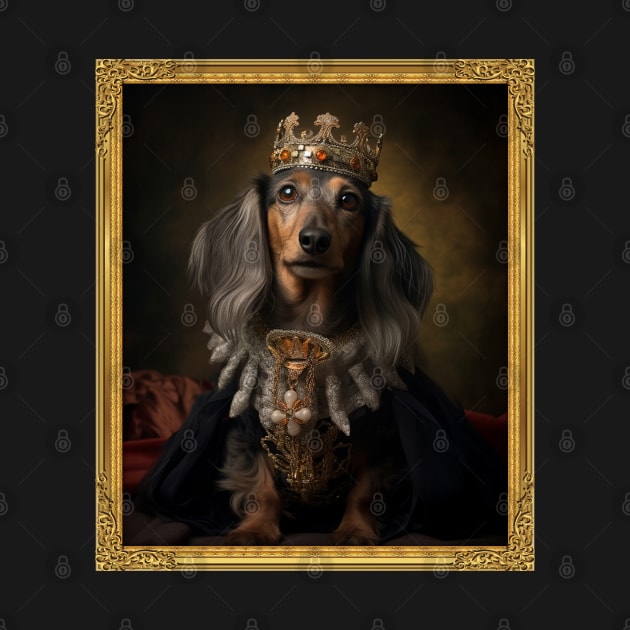 Graceful Long Haired Dachshund - Medieval German Queen  (Framed) by HUH? Designs