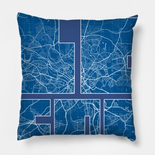 Leeds, England Map Typography - Blueprint Pillow