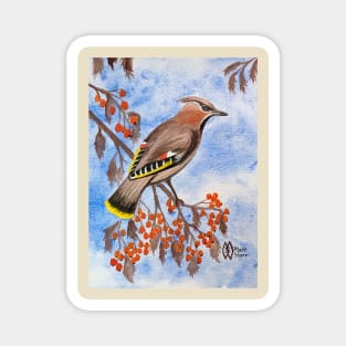 Bohemian waxwing feasting on fruit Magnet