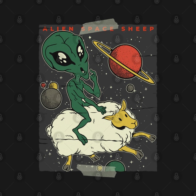 Alien space sheep, funny humor cute graphic, UFO outer space lover cartoon for men and women, by Luxera Wear