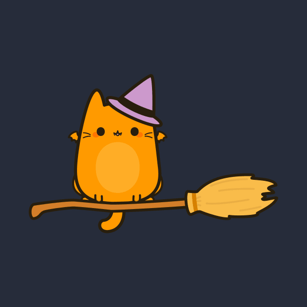 Bat cat on broomstick by peppermintpopuk