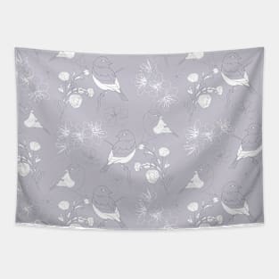 Flowers pattern with Birds in pastel color line art. Tapestry