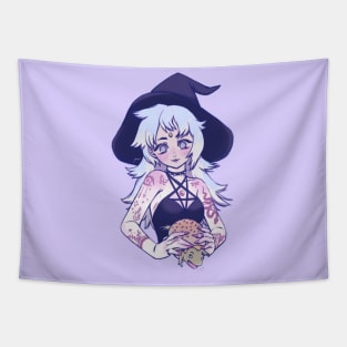 Anime, Witch, eating a frog, Tattoo, Digital Painting Tapestry