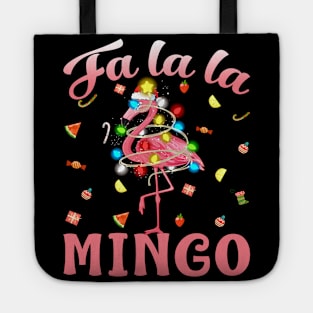 Fa La La Mingo Flamingo Christmas Tree Lights Tropical Xmas T-Shirt Tote