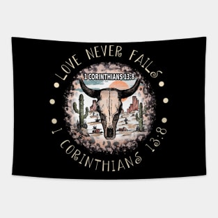 Love Never Fails Bull Skull Desert Tapestry