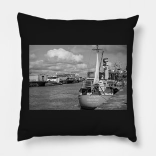 The George Stephenson sailing boat moored in the docks in the seaside town of Great Yarmouth in Norfolk Pillow