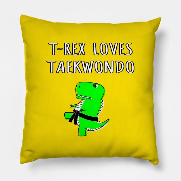 T Rex Loves Taekwondo Pillow by Braznyc